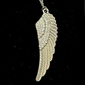 Rhinestone Angel Wing Necklace Silver Statement Glam Lobster Closure